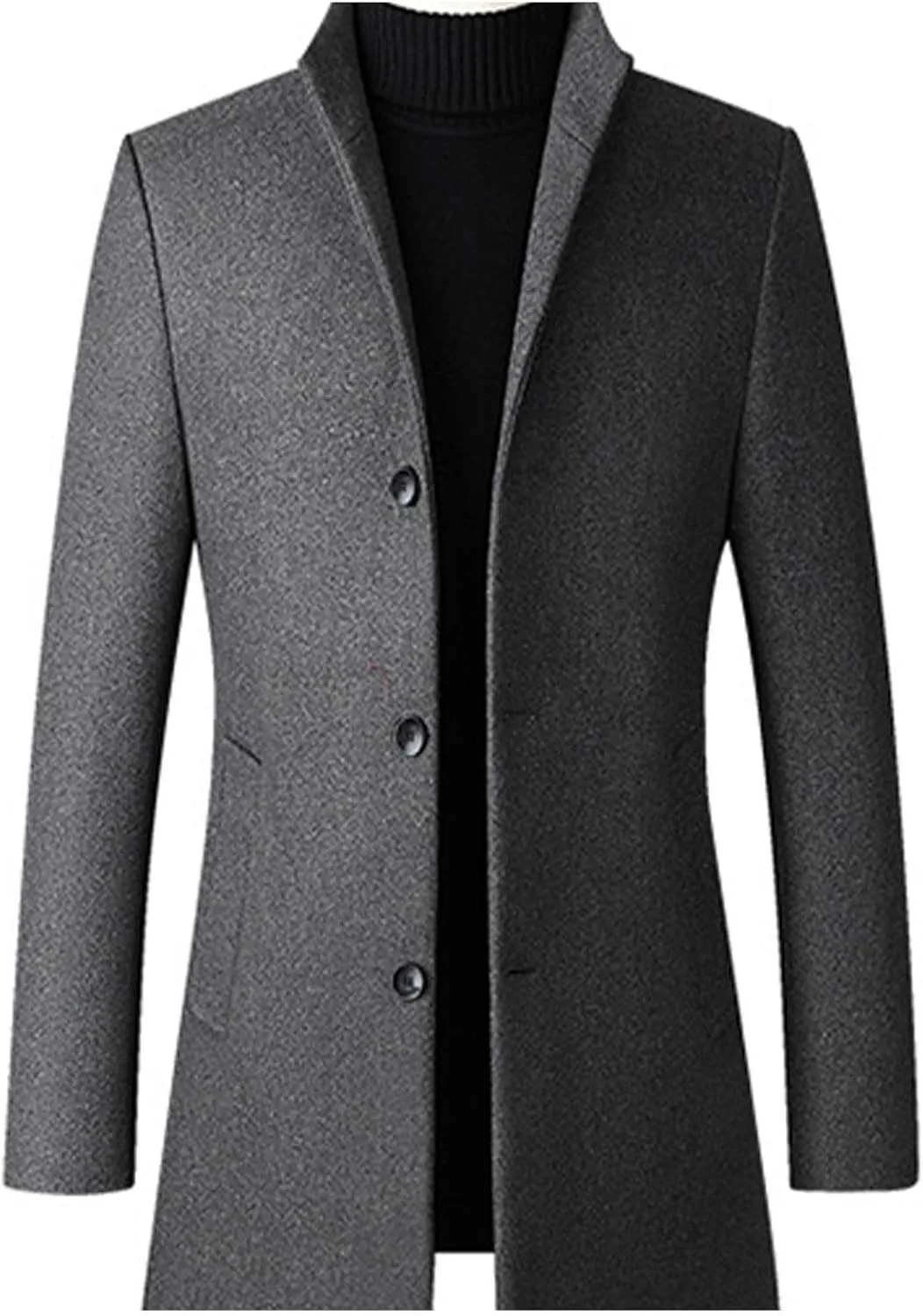 SOMTHRON Men's Trench Coat Wool Blend Slim Fit Top Coat Single Breasted Business Overcoat