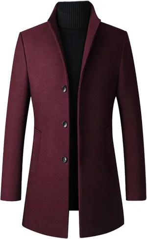 SOMTHRON Men's Trench Coat Wool Blend Slim Fit Top Coat Single Breasted Business Overcoat