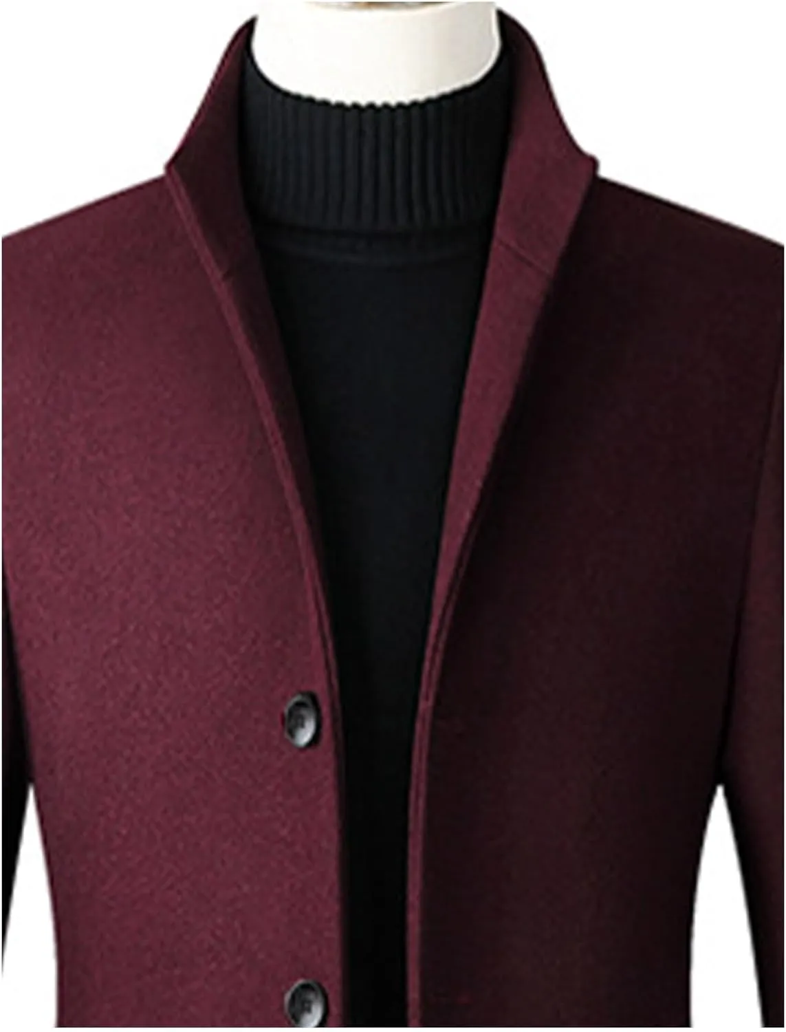 SOMTHRON Men's Trench Coat Wool Blend Slim Fit Top Coat Single Breasted Business Overcoat