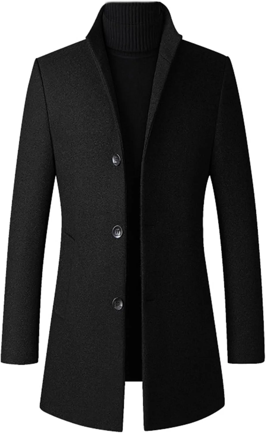 SOMTHRON Men's Trench Coat Wool Blend Slim Fit Top Coat Single Breasted Business Overcoat