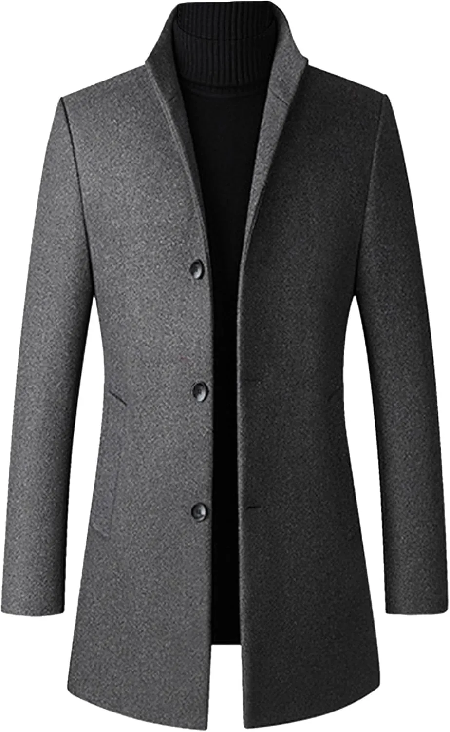 SOMTHRON Men's Trench Coat Wool Blend Slim Fit Top Coat Single Breasted Business Overcoat
