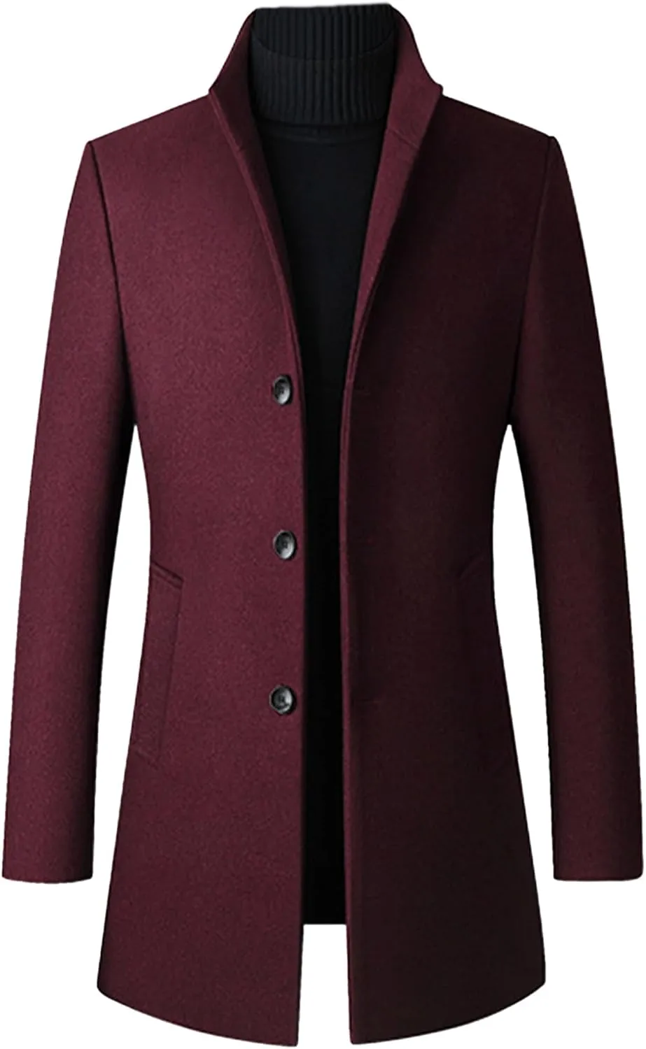 SOMTHRON Men's Trench Coat Wool Blend Slim Fit Top Coat Single Breasted Business Overcoat