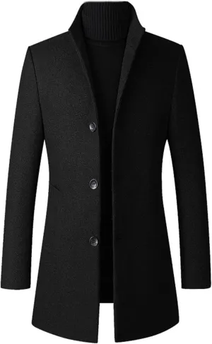 SOMTHRON Men's Trench Coat Wool Blend Slim Fit Top Coat Single Breasted Business Overcoat