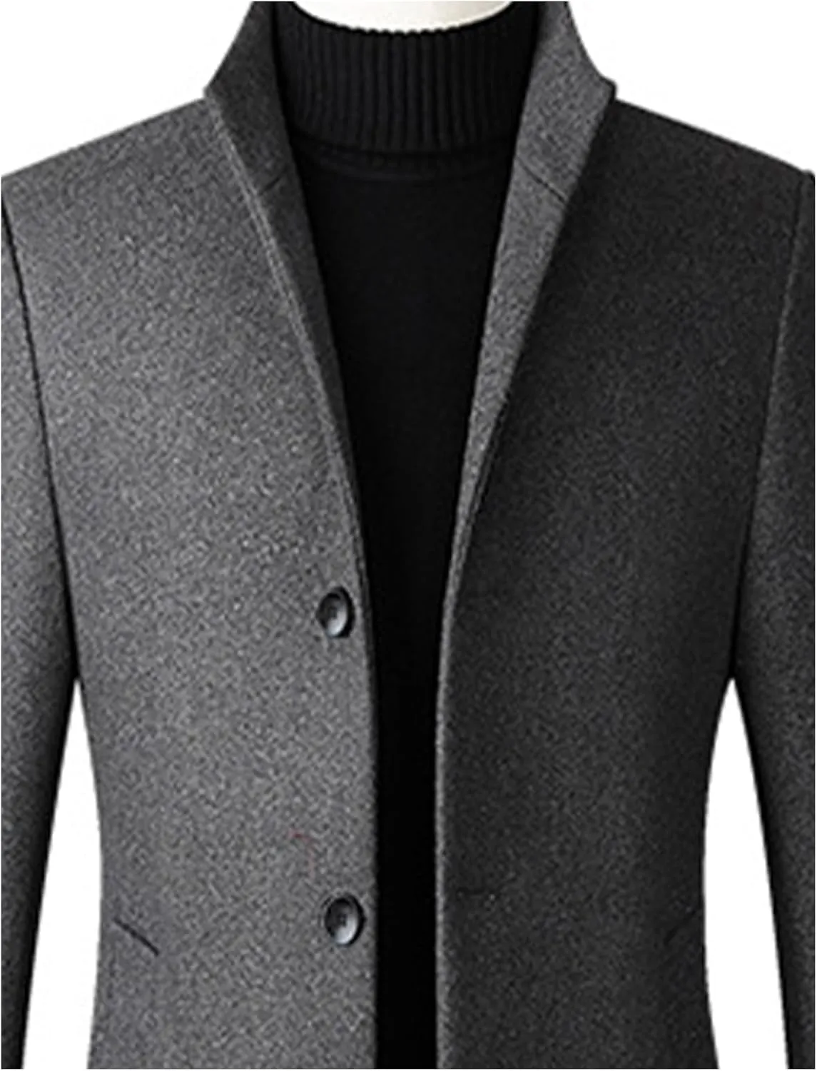 SOMTHRON Men's Trench Coat Wool Blend Slim Fit Top Coat Single Breasted Business Overcoat