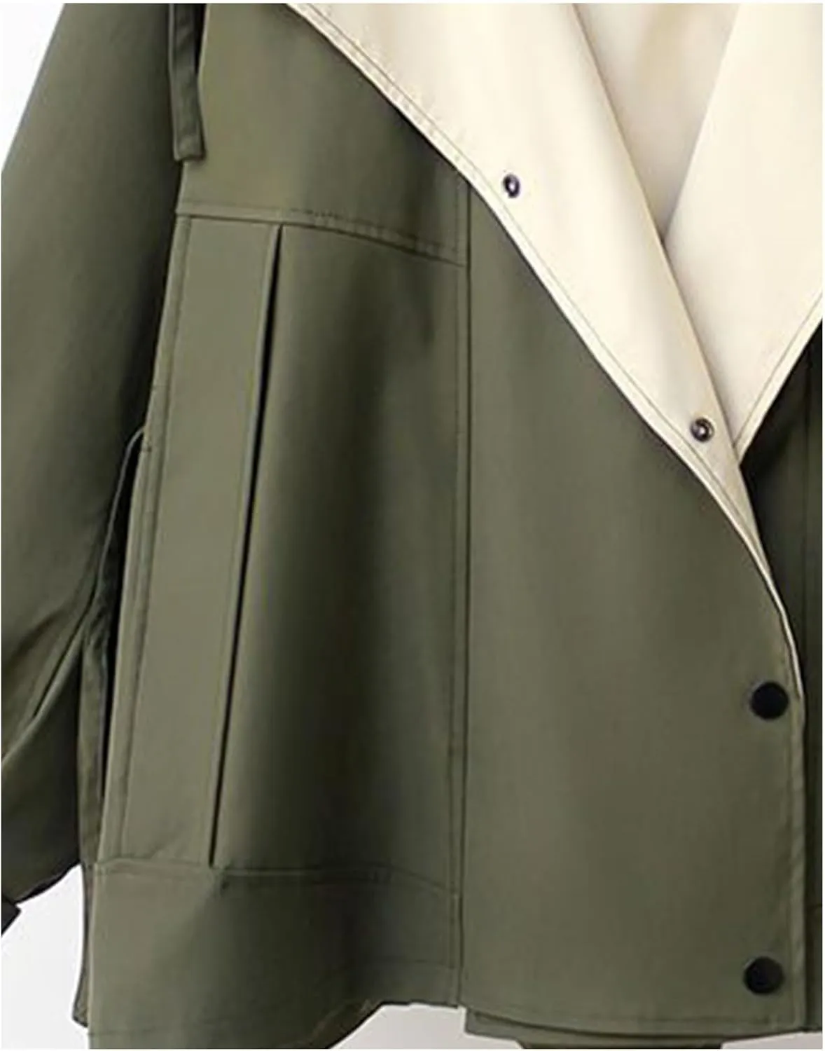 SOMTHRON Women's Hooded Trench Coat Lightweight Lapel Button Down Jacket Color Block Mid-Length Windbreaker