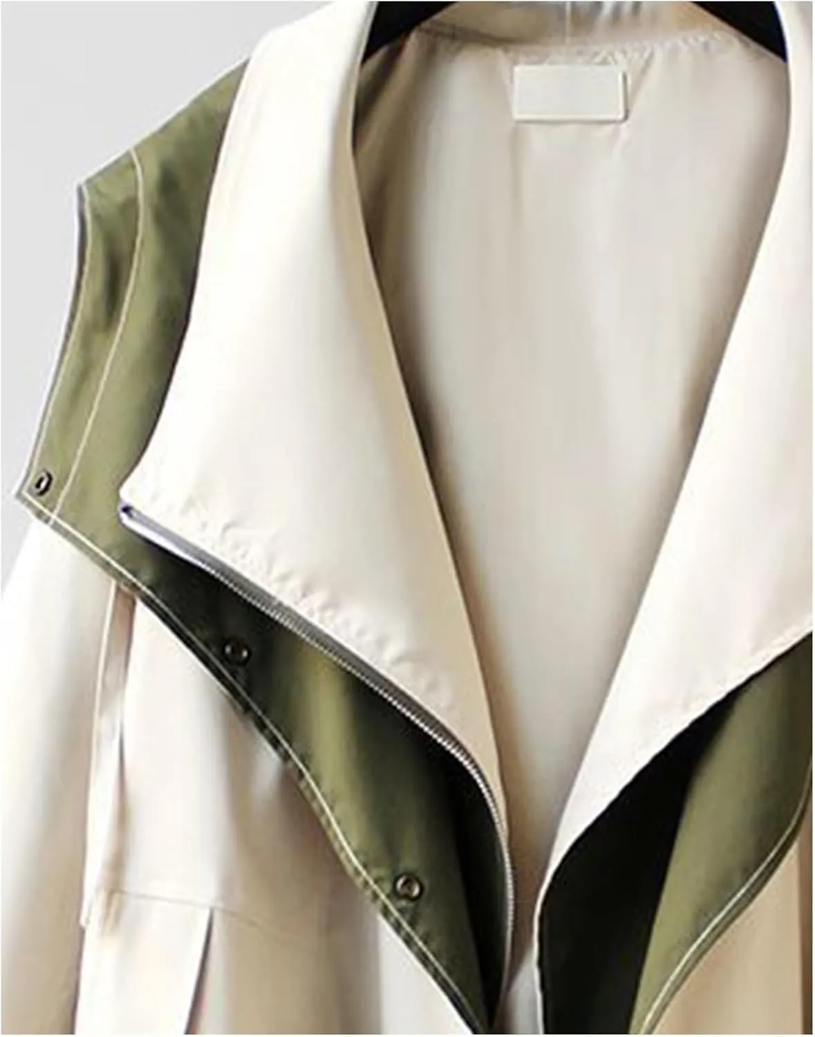 SOMTHRON Women's Hooded Trench Coat Lightweight Lapel Button Down Jacket Color Block Mid-Length Windbreaker