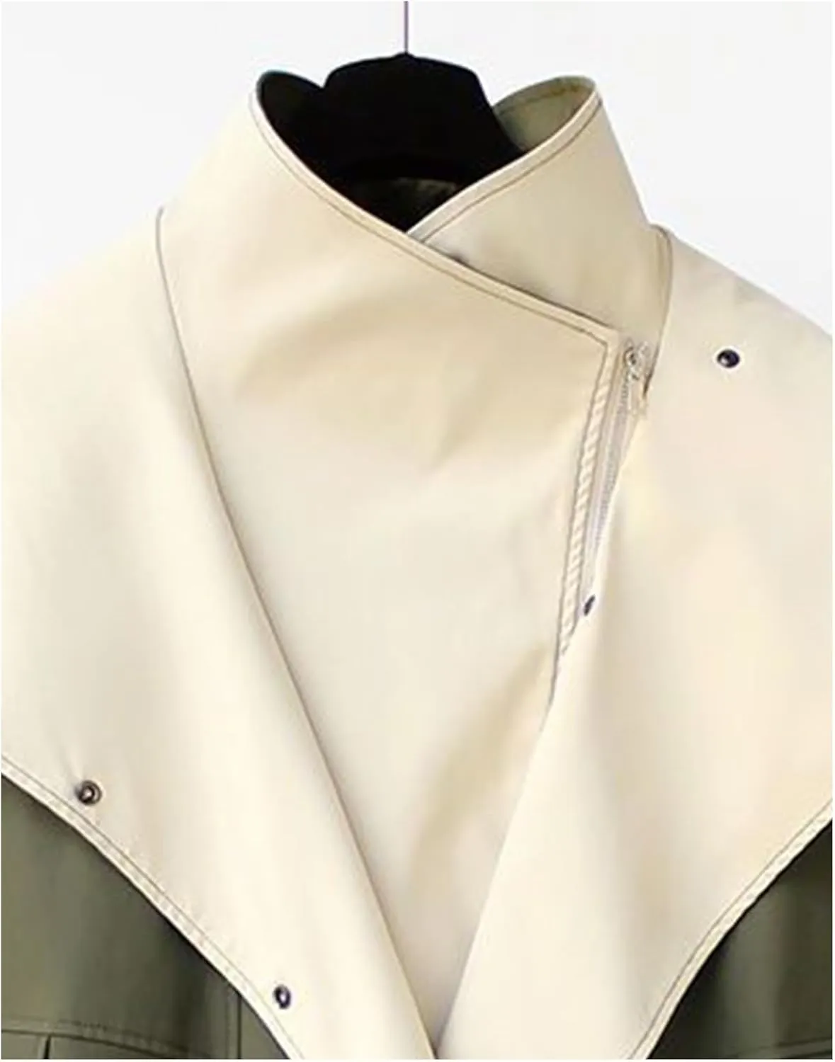 SOMTHRON Women's Hooded Trench Coat Lightweight Lapel Button Down Jacket Color Block Mid-Length Windbreaker