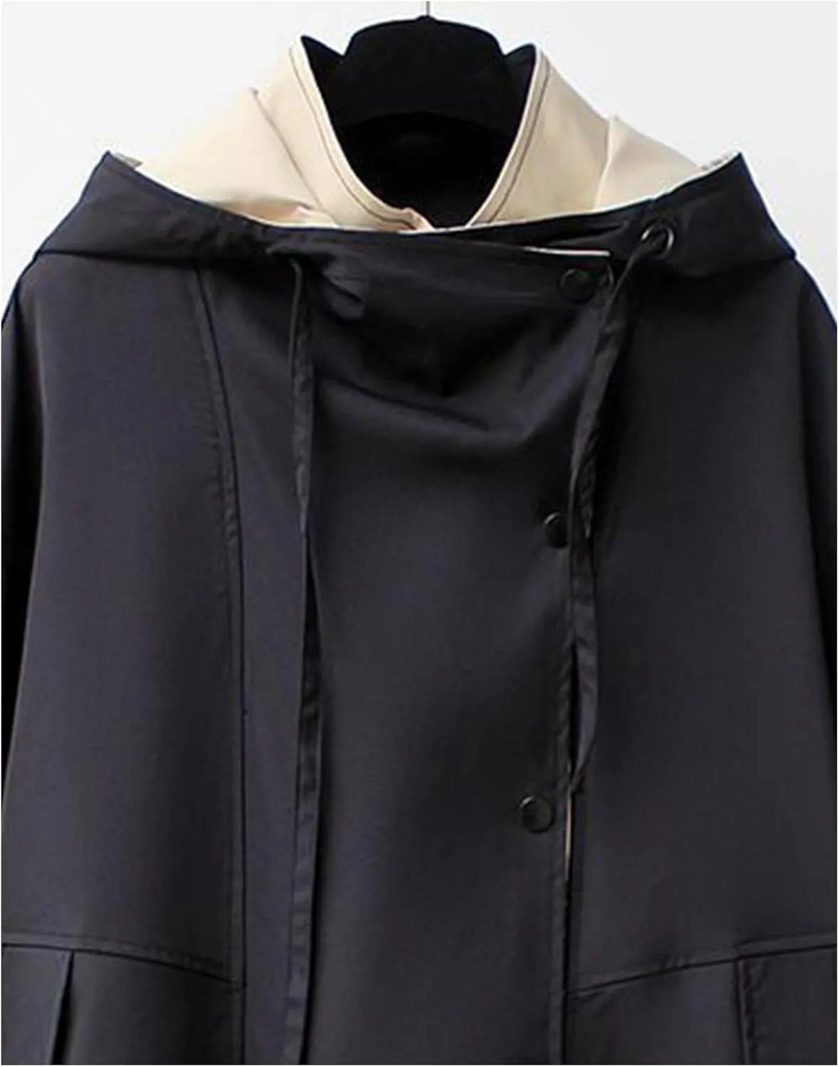 SOMTHRON Women's Hooded Trench Coat Lightweight Lapel Button Down Jacket Color Block Mid-Length Windbreaker
