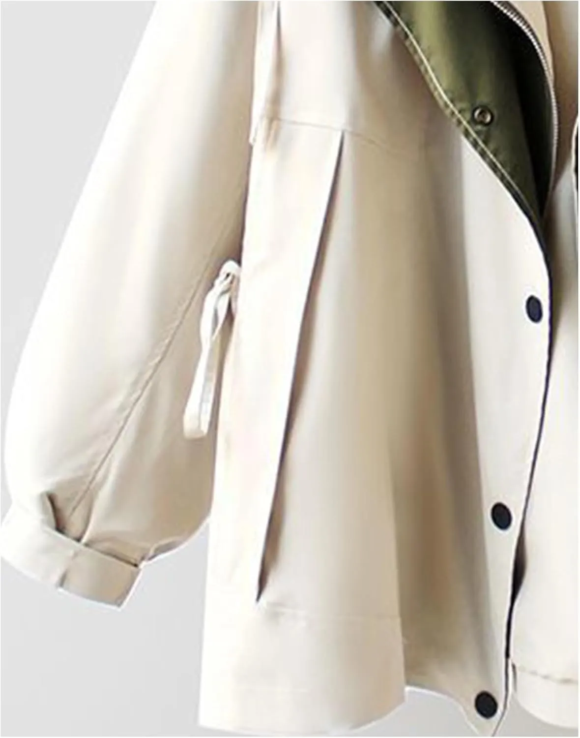 SOMTHRON Women's Hooded Trench Coat Lightweight Lapel Button Down Jacket Color Block Mid-Length Windbreaker