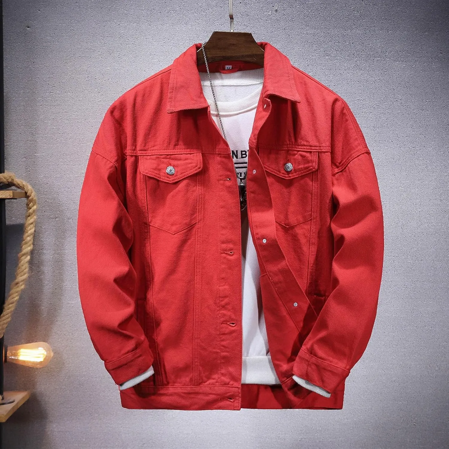 Spring Summer Fashion Jean Jacket for Men Lightweight Distressed Multi-Pocket Denim Coats Classic Lapel Cotton Jacket
