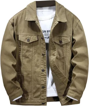 Spring Summer Fashion Jean Jacket for Men Lightweight Distressed Multi-Pocket Denim Coats Classic Lapel Cotton Jacket