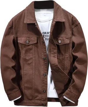 Spring Summer Fashion Jean Jacket for Men Lightweight Distressed Multi-Pocket Denim Coats Classic Lapel Cotton Jacket