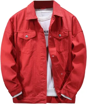 Spring Summer Fashion Jean Jacket for Men Lightweight Distressed Multi-Pocket Denim Coats Classic Lapel Cotton Jacket