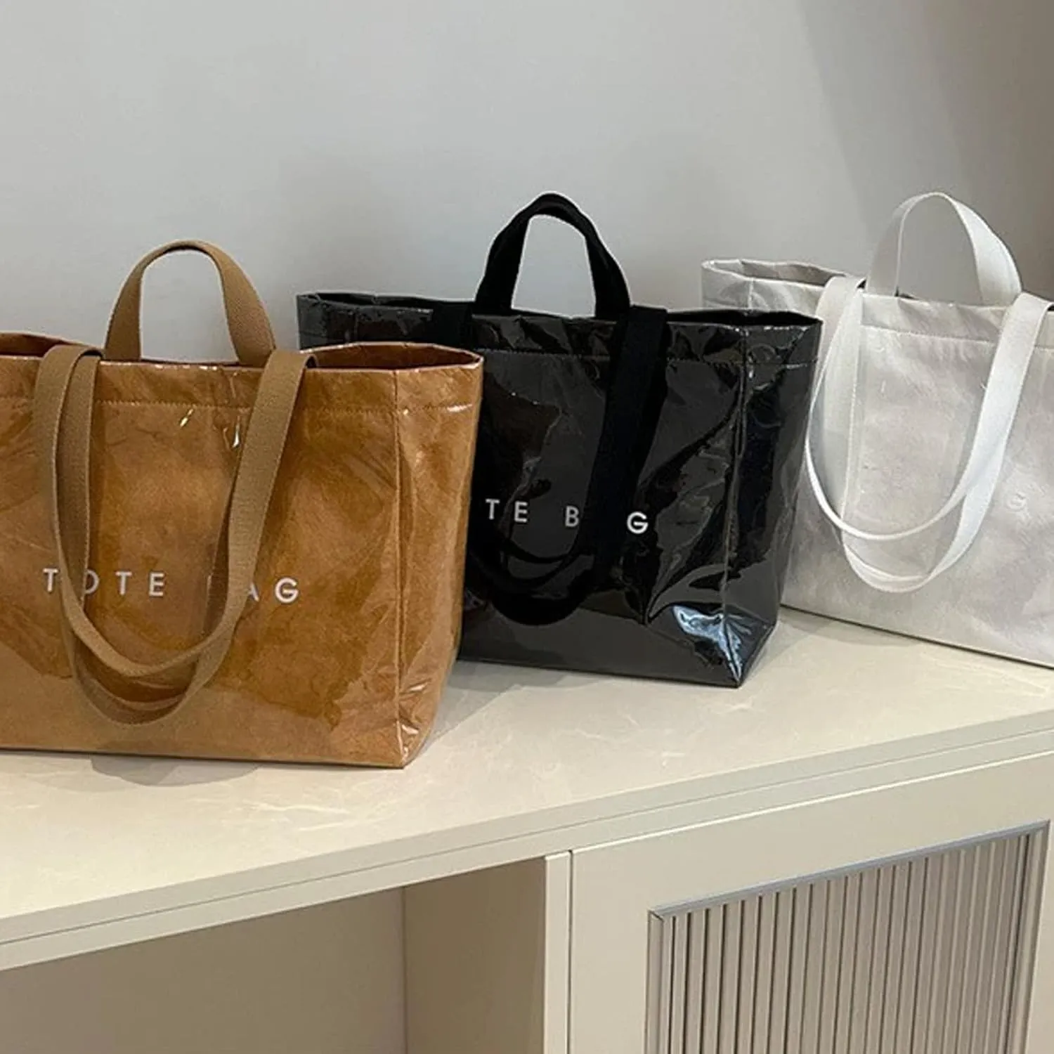 Stellaya PVC Tote Bag, Stellaya Womens Letters Print Tote Bag, Large Kraft Paper Bag