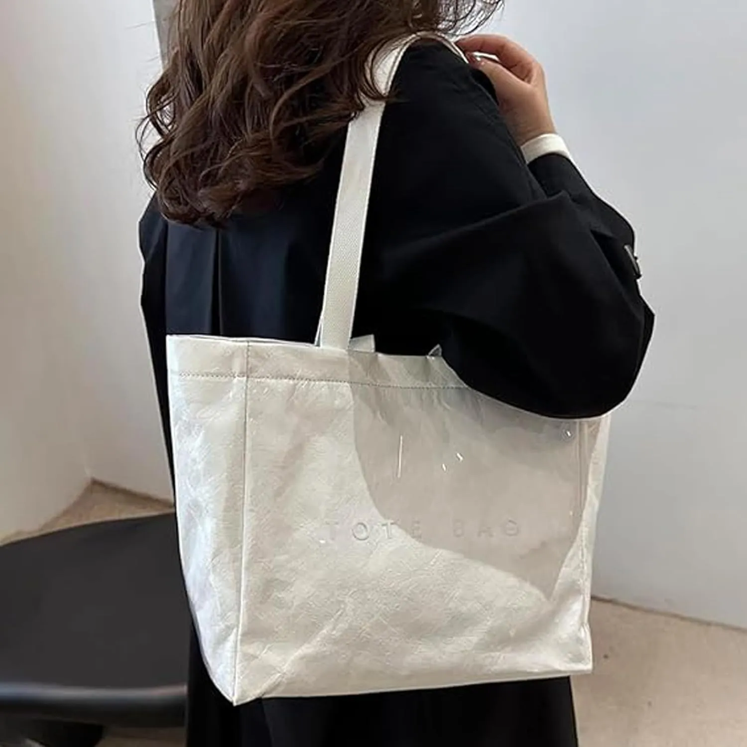 Stellaya PVC Tote Bag, Stellaya Womens Letters Print Tote Bag, Large Kraft Paper Bag