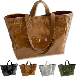 Stellaya Womens Letters Print Tote Bag, Stellaya Tote Bag, Women's PVC Kraft Paper Large Shopping Bagage