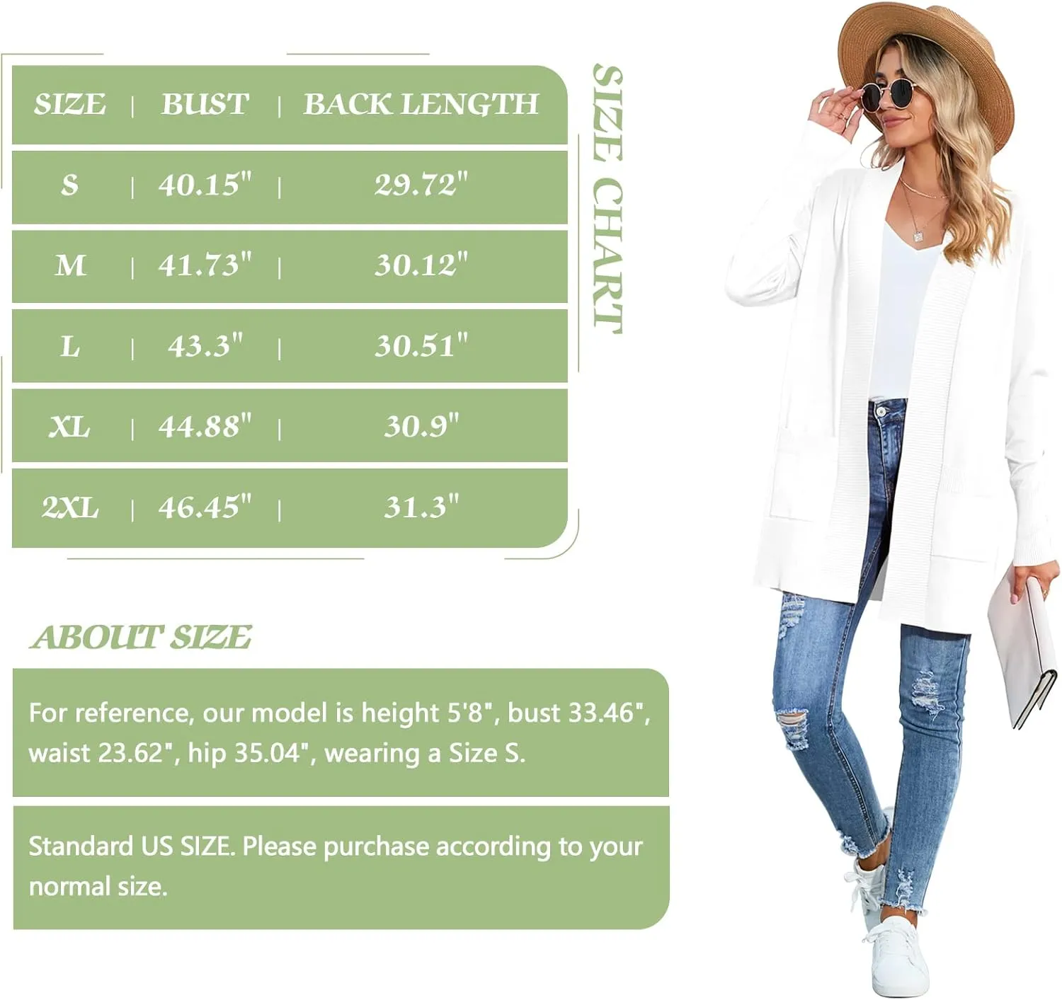 SUEANI Women's Open Front Casual Long Sleeve Knitwear Classic Sweaters Cardigan with Pockets