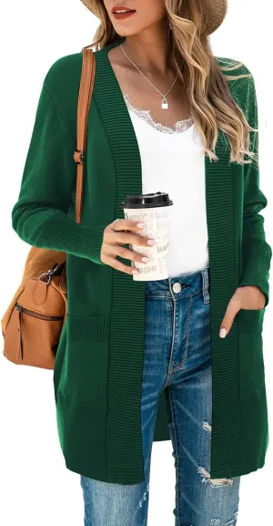 SUEANI Women's Open Front Casual Long Sleeve Knitwear Classic Sweaters Cardigan with Pockets