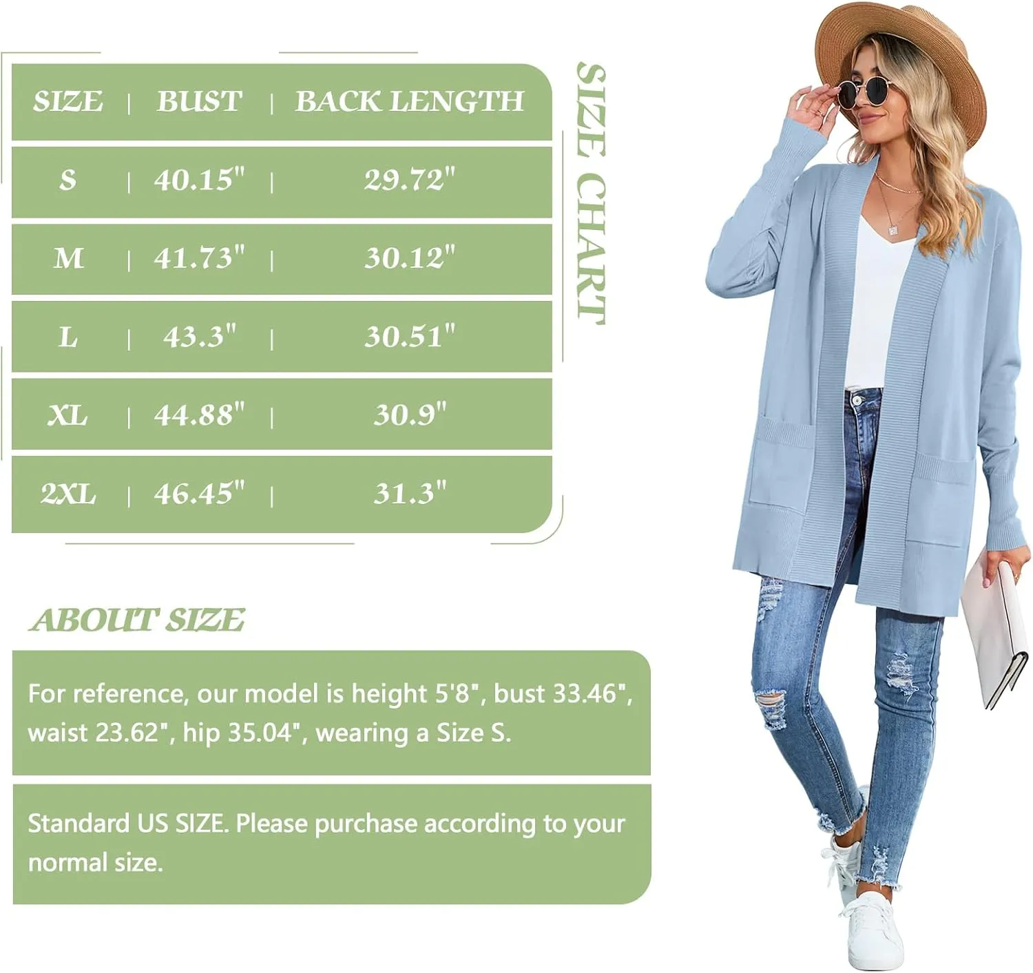 SUEANI Women's Open Front Casual Long Sleeve Knitwear Classic Sweaters Cardigan with Pockets