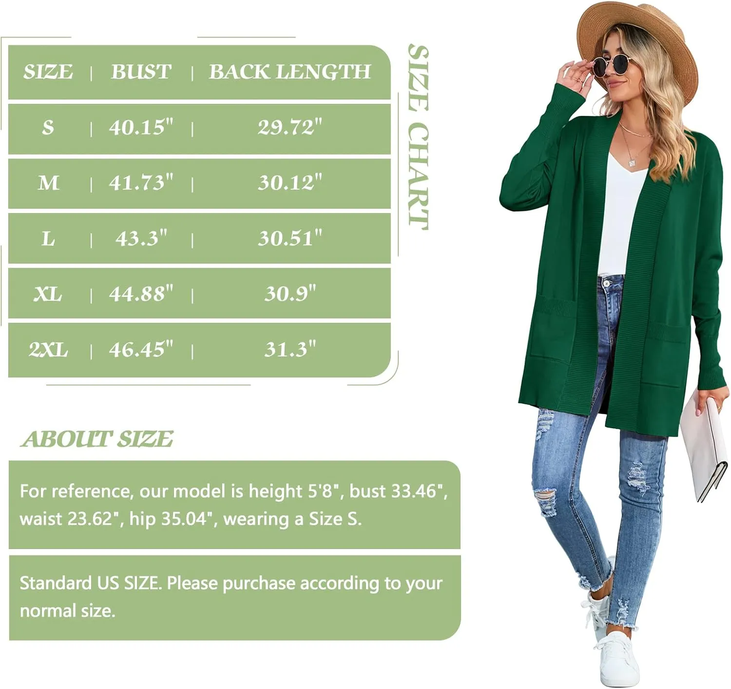 SUEANI Women's Open Front Casual Long Sleeve Knitwear Classic Sweaters Cardigan with Pockets