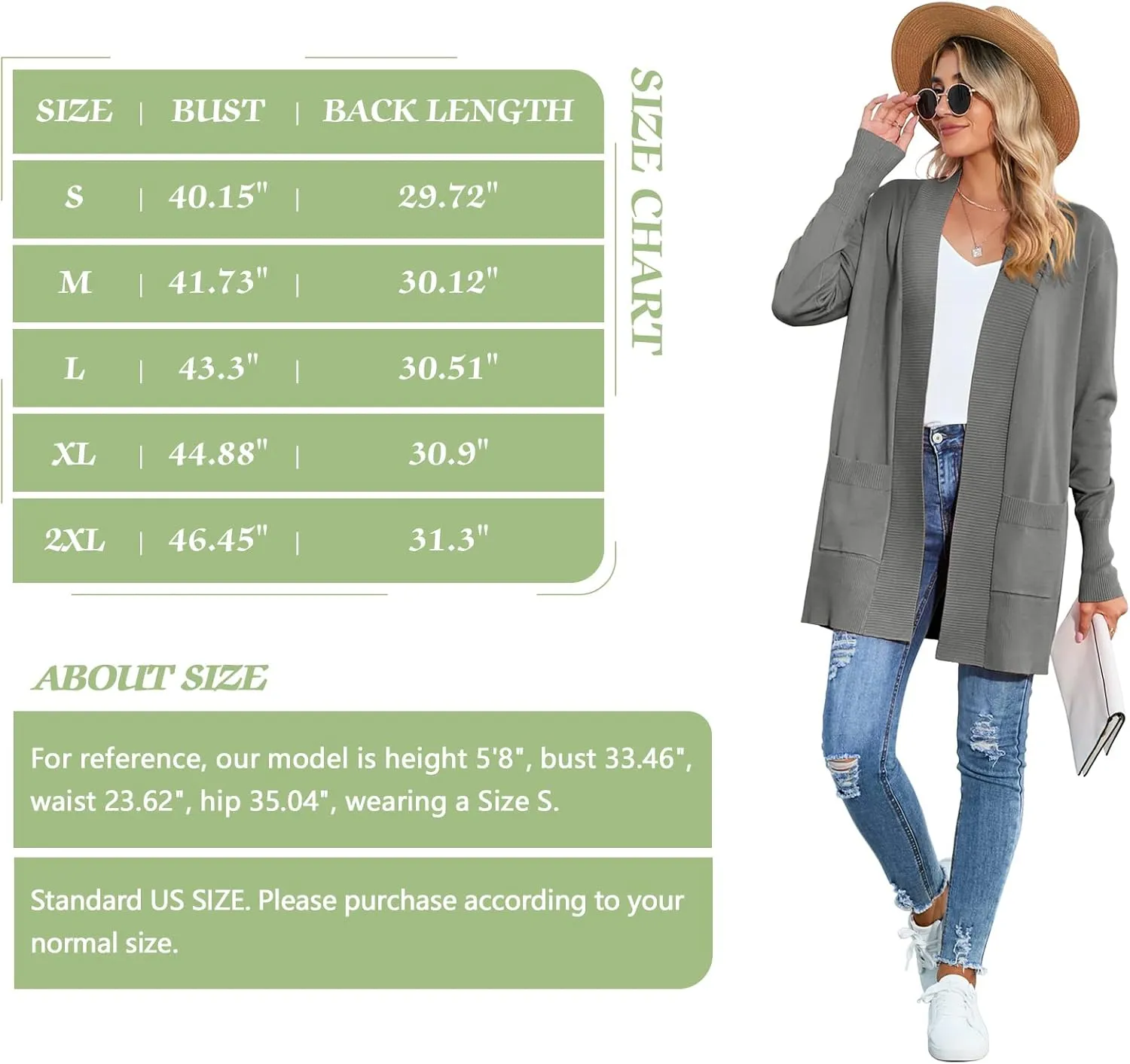 SUEANI Women's Open Front Casual Long Sleeve Knitwear Classic Sweaters Cardigan with Pockets