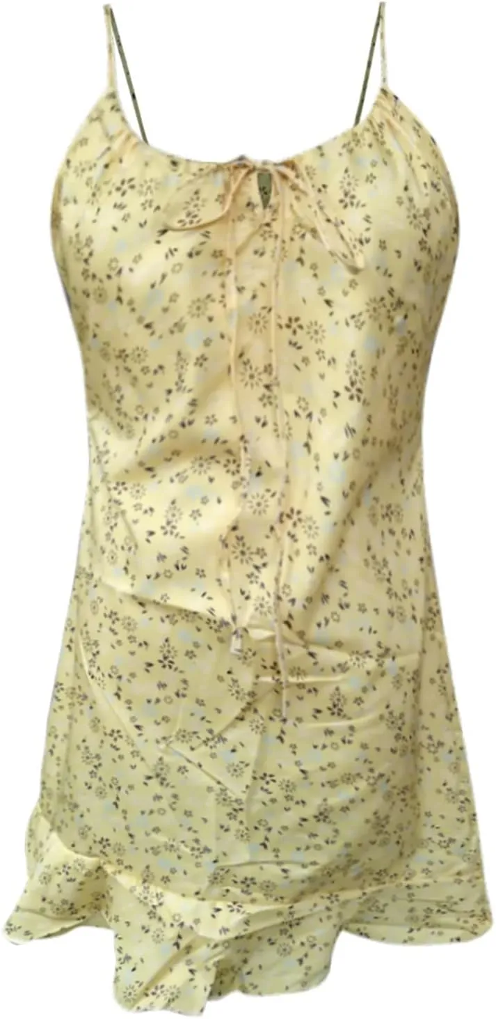 Summer Dresses for Women 2024 Sexy Camisole Sleveless Floral Print Ruched Ruffle Hem Stretch Soft Comfortable Dress