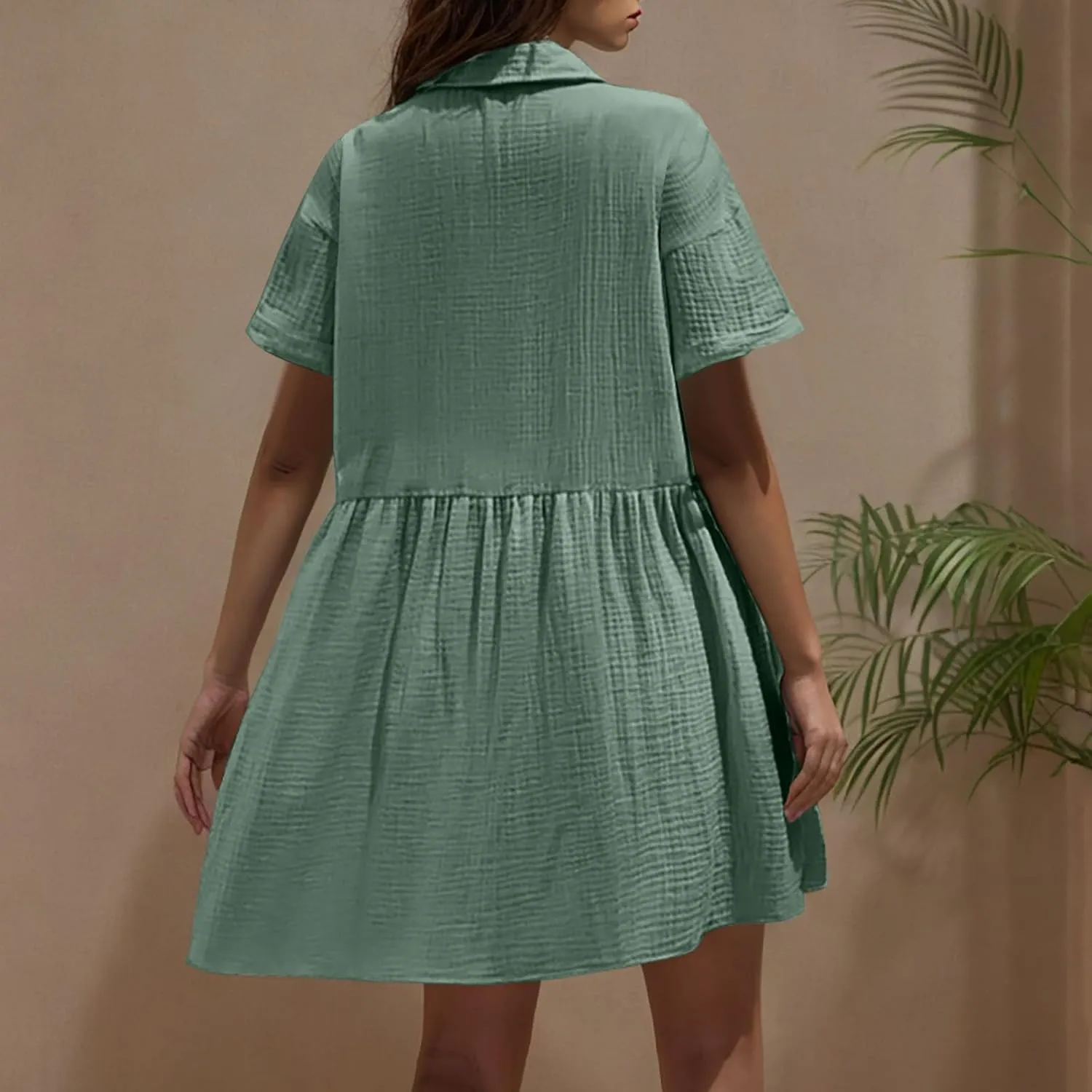 Summer Dresses for Women 2025 Trendy Linen Cotton Short Sleeve Sundressses Button Down Wedding Guest Mini Outfits
