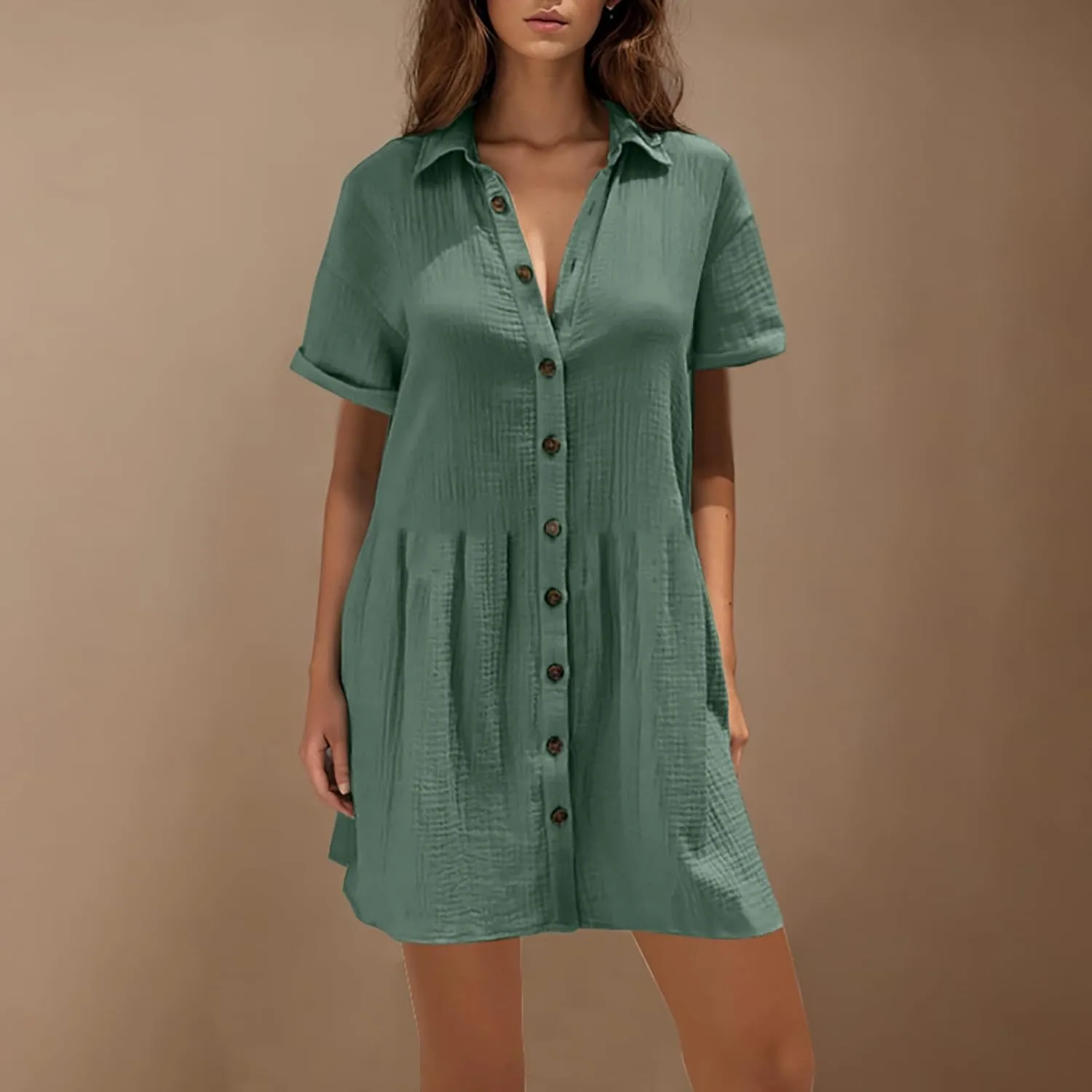 Summer Dresses for Women 2025 Trendy Linen Cotton Short Sleeve Sundressses Button Down Wedding Guest Mini Outfits