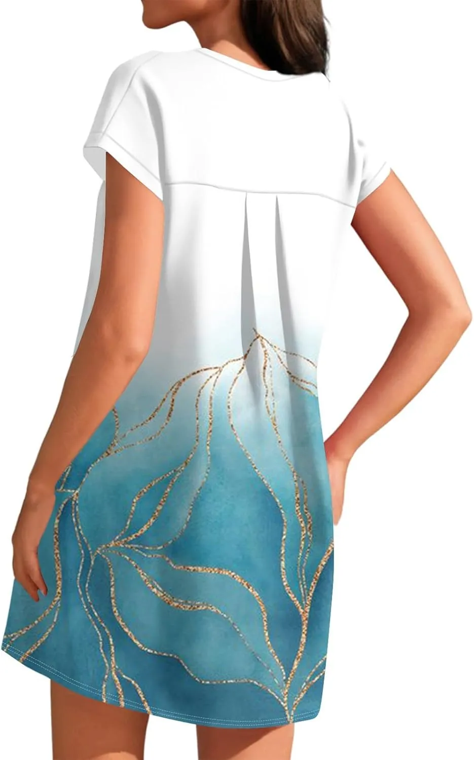 Summer Dresses for Women Print Short Sleeve Dress Casual Sundresses Beach Vacation Dress T Shirt Dress with Pockets