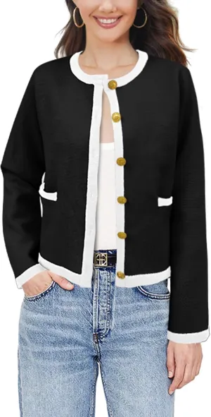 SuperPrity Cardigan Sweaters for Women Long Sleeve Button Down Cropped Knit Coat Jacket with Pocket 2024 Fashion Fall Outfits