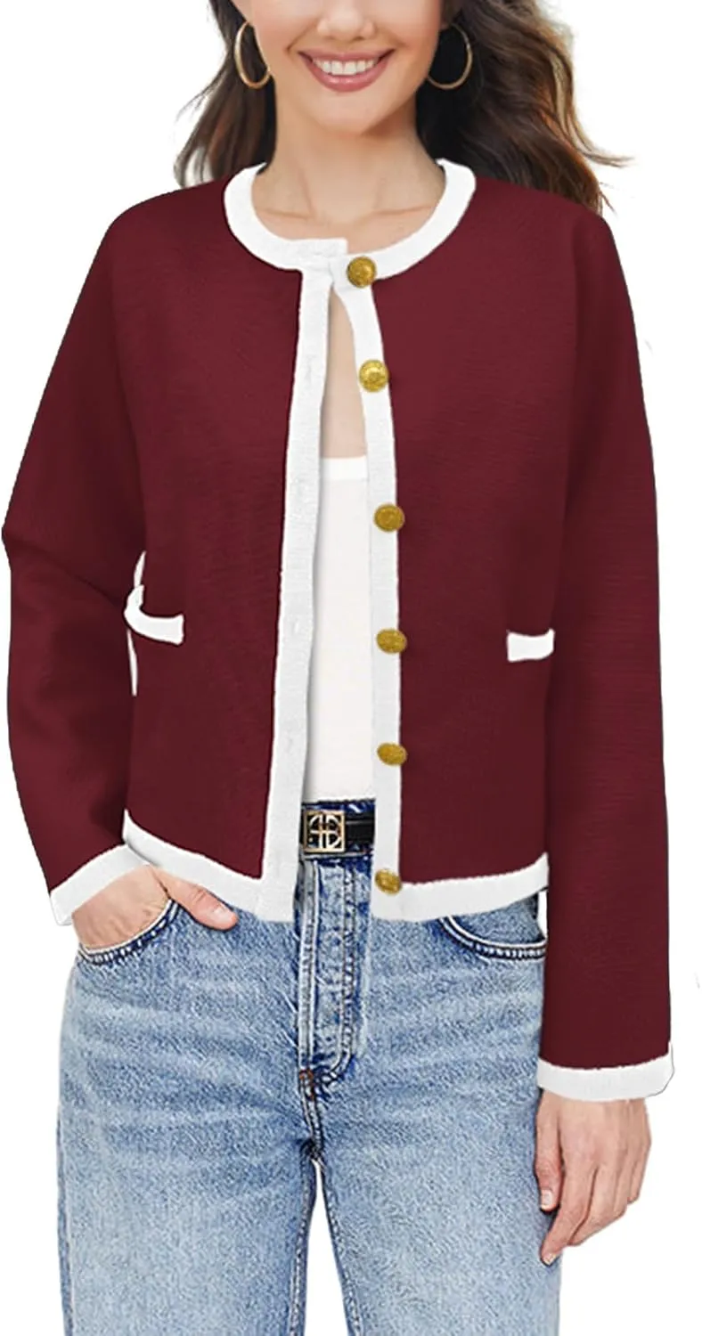 SuperPrity Cardigan Sweaters for Women Long Sleeve Button Down Cropped Knit Coat Jacket with Pocket 2024 Fashion Fall Outfits