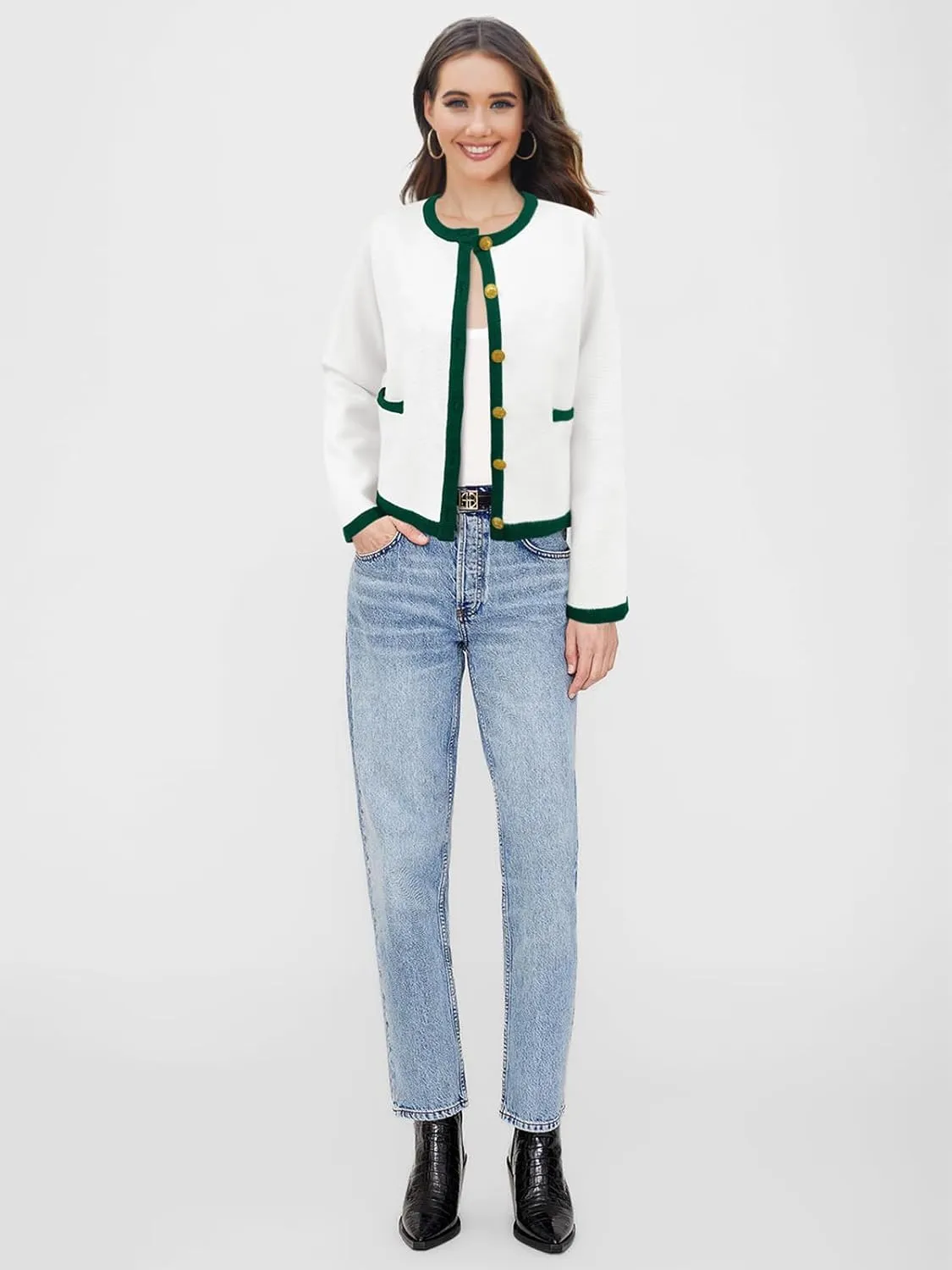 SuperPrity Cardigan Sweaters for Women Long Sleeve Button Down Cropped Knit Coat Jacket with Pocket 2024 Fashion Fall Outfits