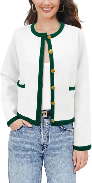 SuperPrity Cardigan Sweaters for Women Long Sleeve Button Down Cropped Knit Coat Jacket with Pocket 2024 Fashion Fall Outfits