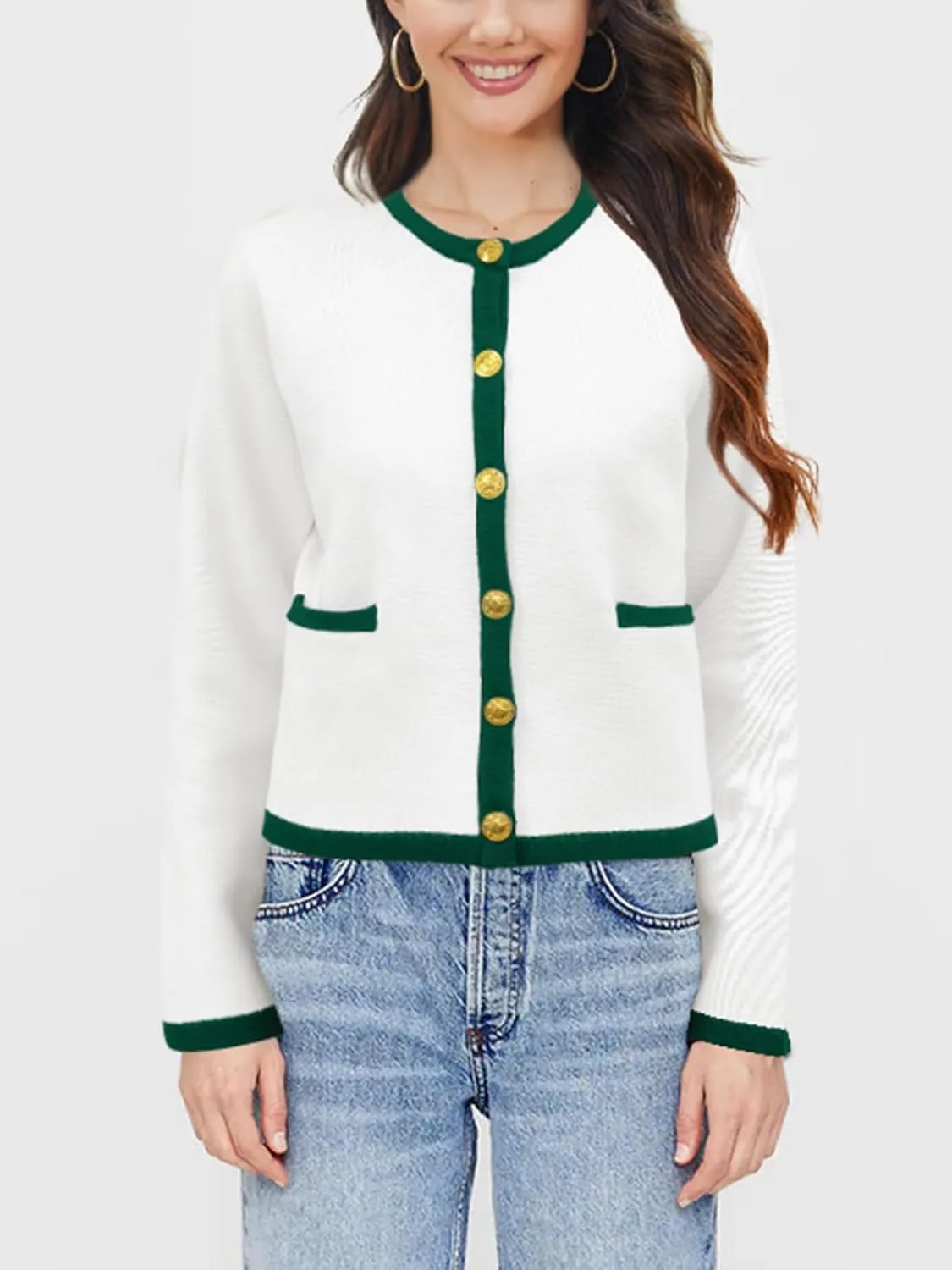 SuperPrity Cardigan Sweaters for Women Long Sleeve Button Down Cropped Knit Coat Jacket with Pocket 2024 Fashion Fall Outfits