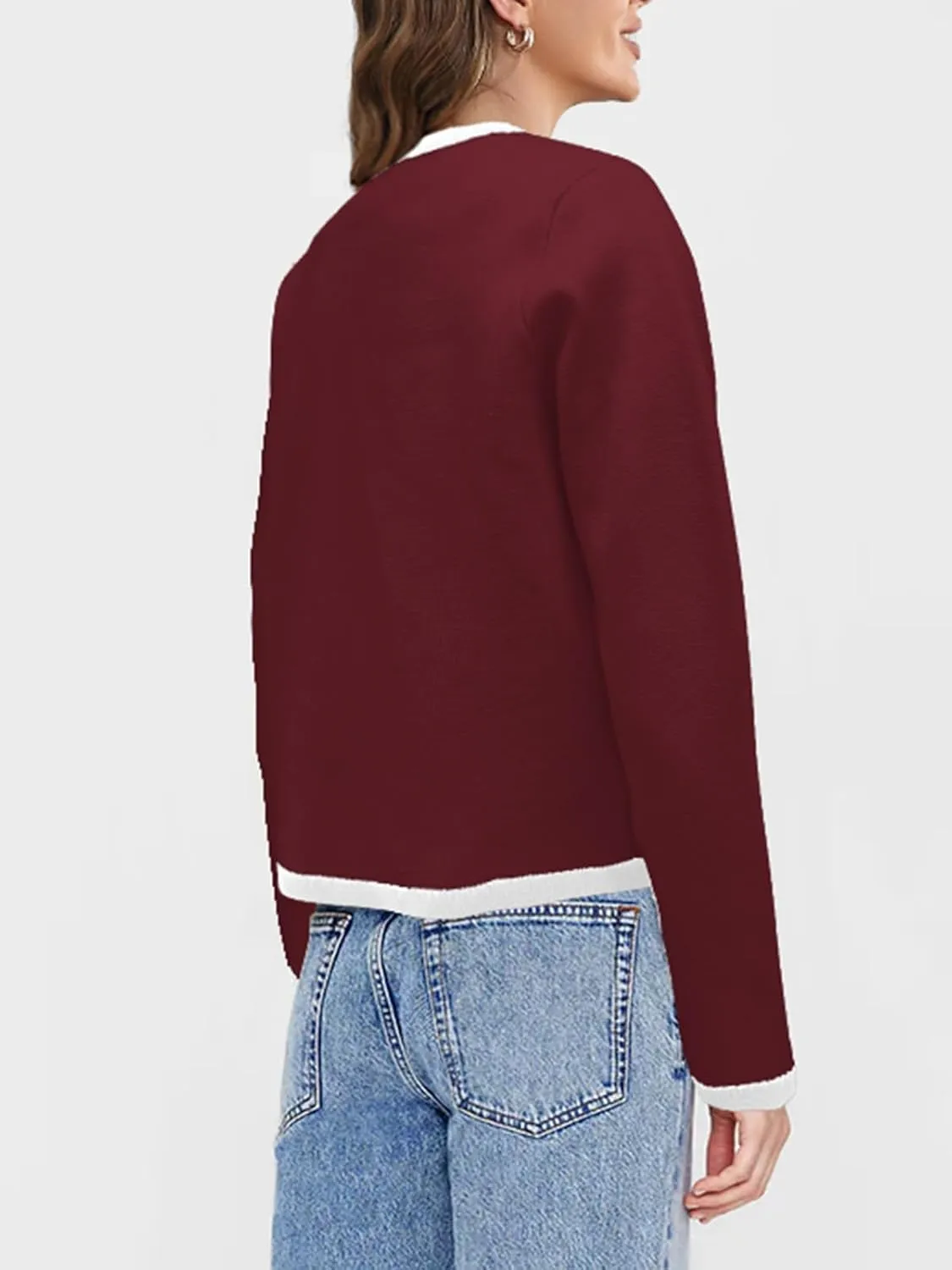 SuperPrity Cardigan Sweaters for Women Long Sleeve Button Down Cropped Knit Coat Jacket with Pocket 2024 Fashion Fall Outfits