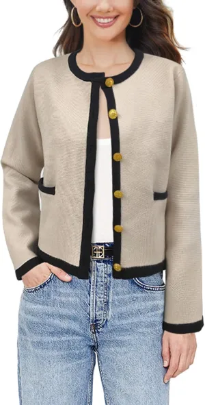 SuperPrity Cardigan Sweaters for Women Long Sleeve Button Down Cropped Knit Coat Jacket with Pocket 2024 Fashion Fall Outfits