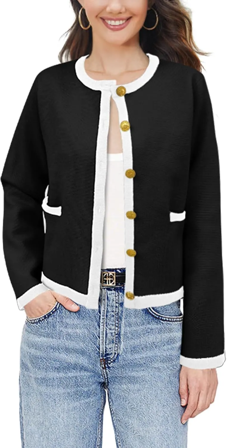 SuperPrity Cardigan Sweaters for Women Long Sleeve Button Down Cropped Knit Coat Jacket with Pocket 2024 Fashion Fall Outfits