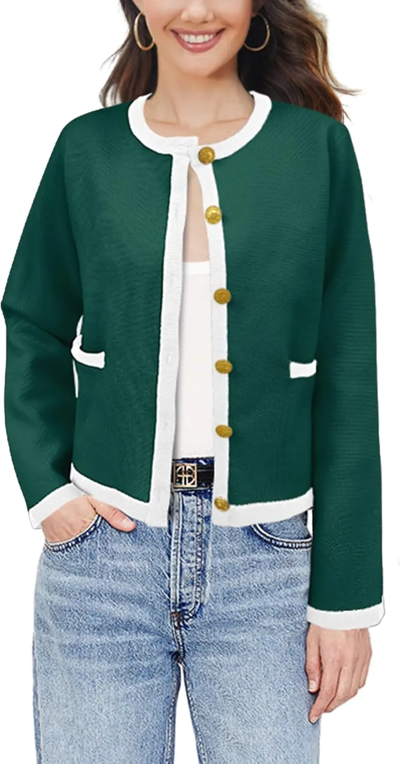 SuperPrity Cardigan Sweaters for Women Long Sleeve Button Down Cropped Knit Coat Jacket with Pocket 2024 Fashion Fall Outfits