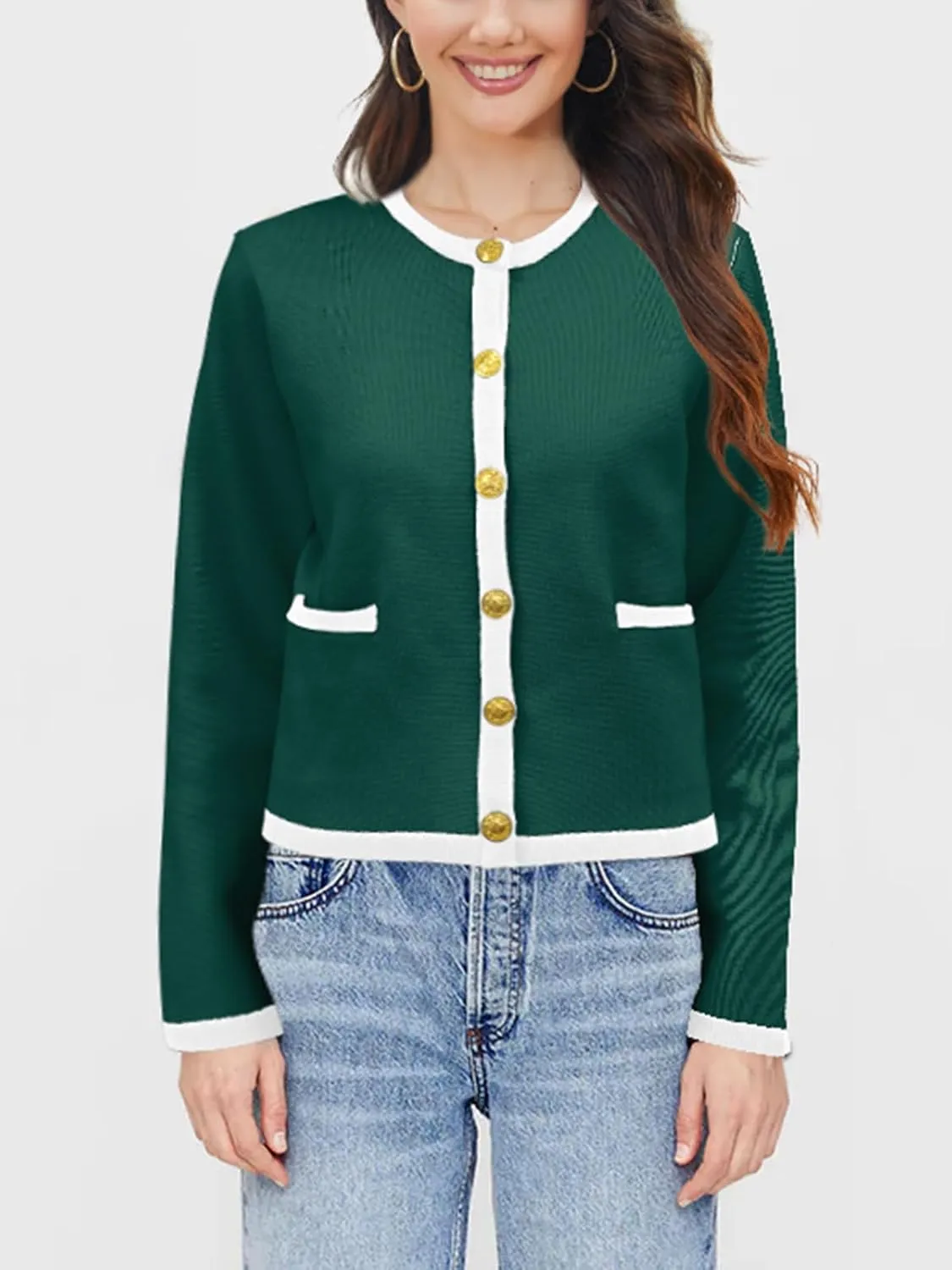 SuperPrity Cardigan Sweaters for Women Long Sleeve Button Down Cropped Knit Coat Jacket with Pocket 2024 Fashion Fall Outfits