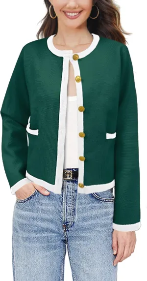 SuperPrity Cardigan Sweaters for Women Long Sleeve Button Down Cropped Knit Coat Jacket with Pocket 2024 Fashion Fall Outfits