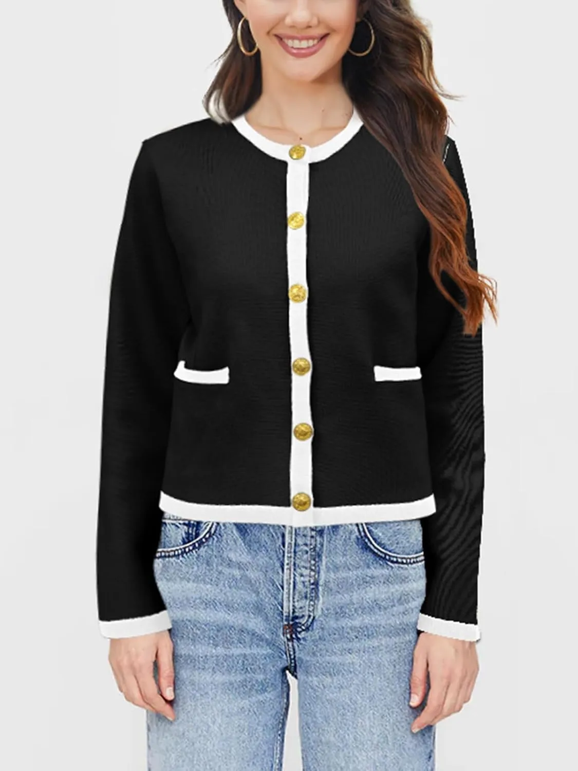 SuperPrity Cardigan Sweaters for Women Long Sleeve Button Down Cropped Knit Coat Jacket with Pocket 2024 Fashion Fall Outfits