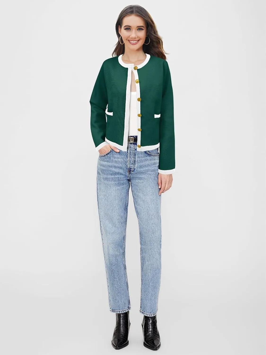 SuperPrity Cardigan Sweaters for Women Long Sleeve Button Down Cropped Knit Coat Jacket with Pocket 2024 Fashion Fall Outfits