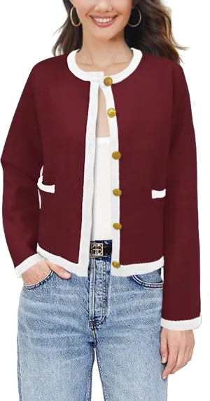 SuperPrity Cardigan Sweaters for Women Long Sleeve Button Down Cropped Knit Coat Jacket with Pocket 2024 Fashion Fall Outfits