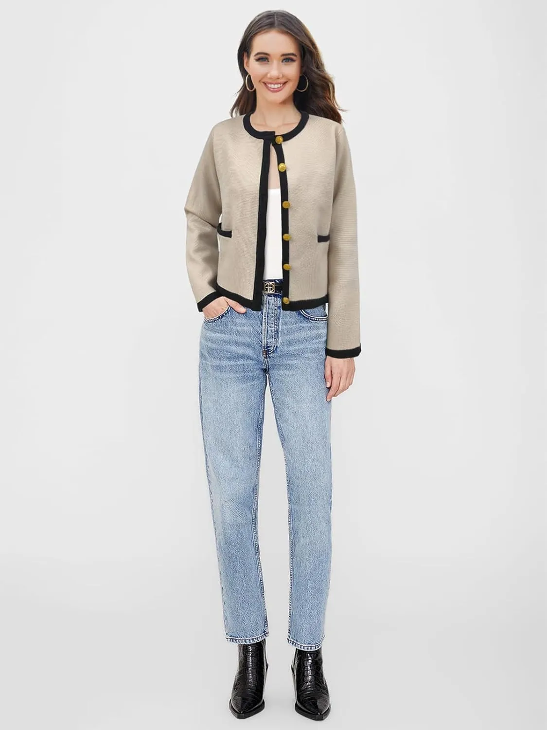 SuperPrity Cardigan Sweaters for Women Long Sleeve Button Down Cropped Knit Coat Jacket with Pocket 2024 Fashion Fall Outfits
