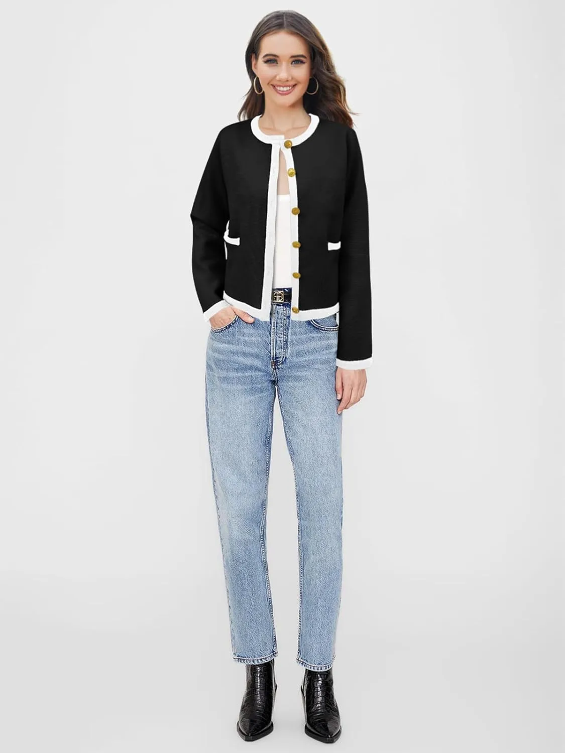 SuperPrity Cardigan Sweaters for Women Long Sleeve Button Down Cropped Knit Coat Jacket with Pocket 2024 Fashion Fall Outfits