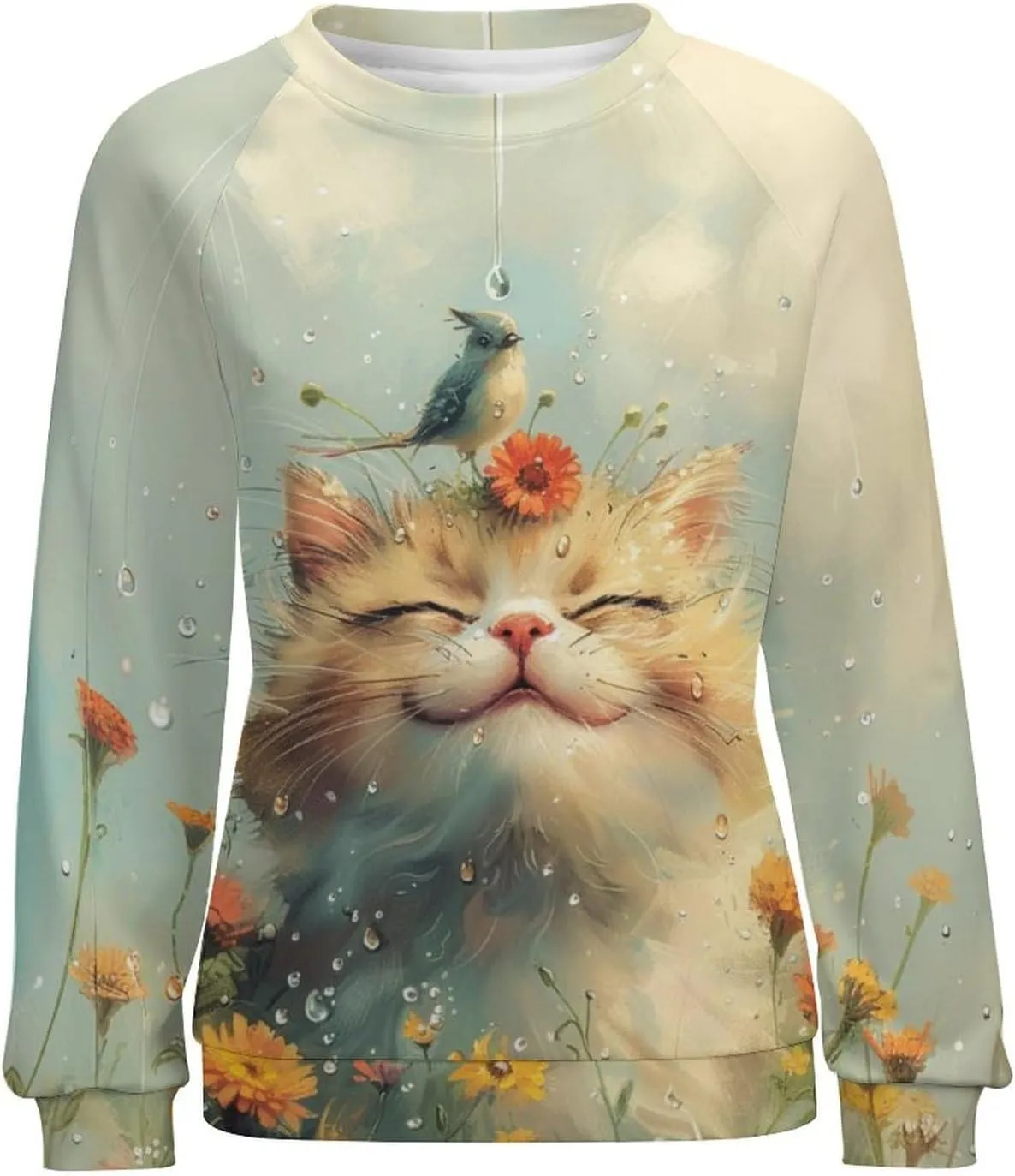 Sweatshirt for Women Cute Cat Print Crewneck Casual Vacation Cotton Fashion Funny Winter Oversized Sweaters