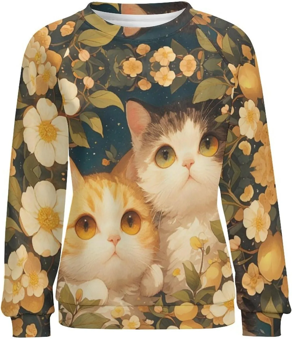 Sweatshirt for Women Cute Cat Print Crewneck Casual Vacation Cotton Fashion Funny Winter Oversized Sweaters