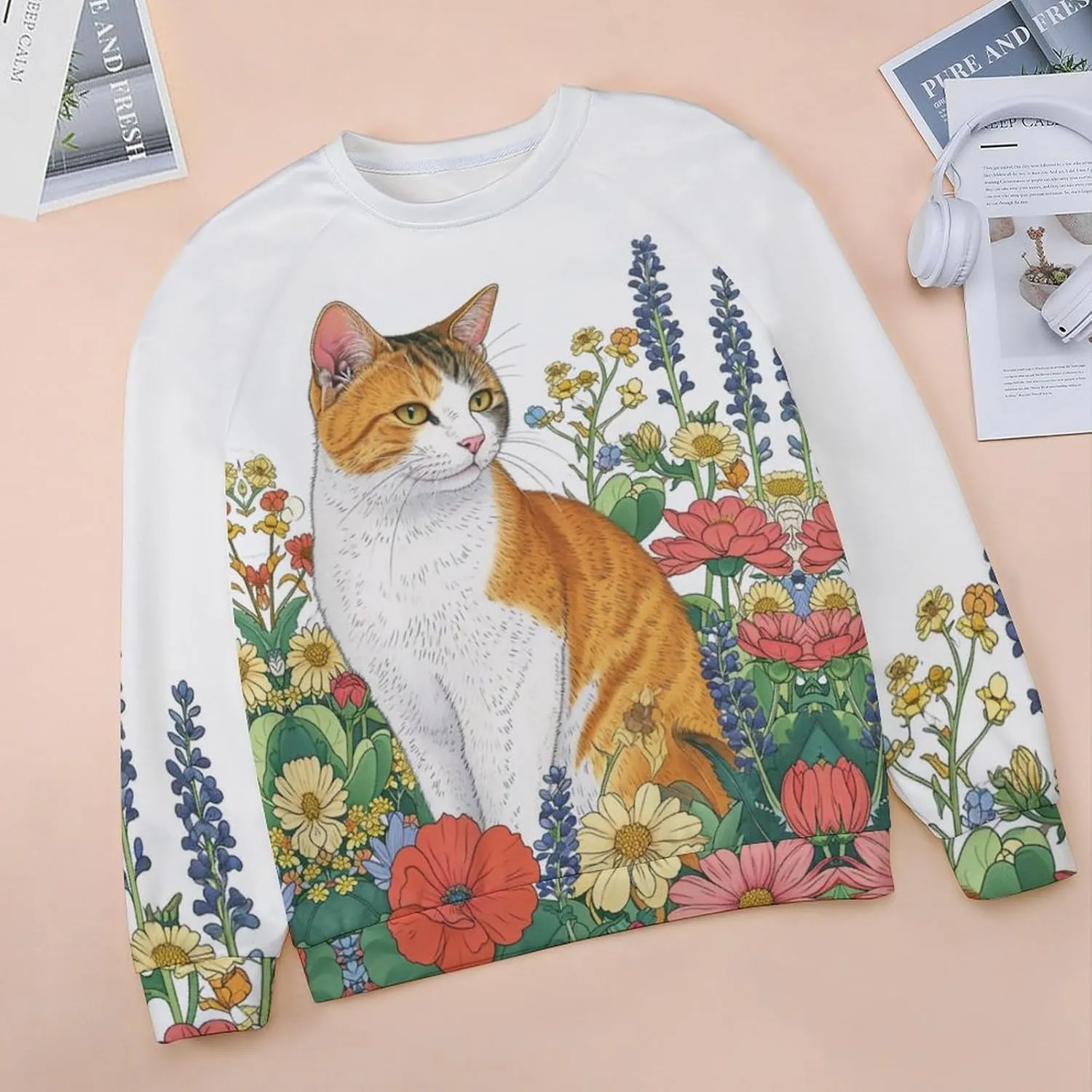 Sweatshirt for Women Cute Cat Print Crewneck Casual Vacation Cotton Fashion Funny Winter Oversized Sweaters