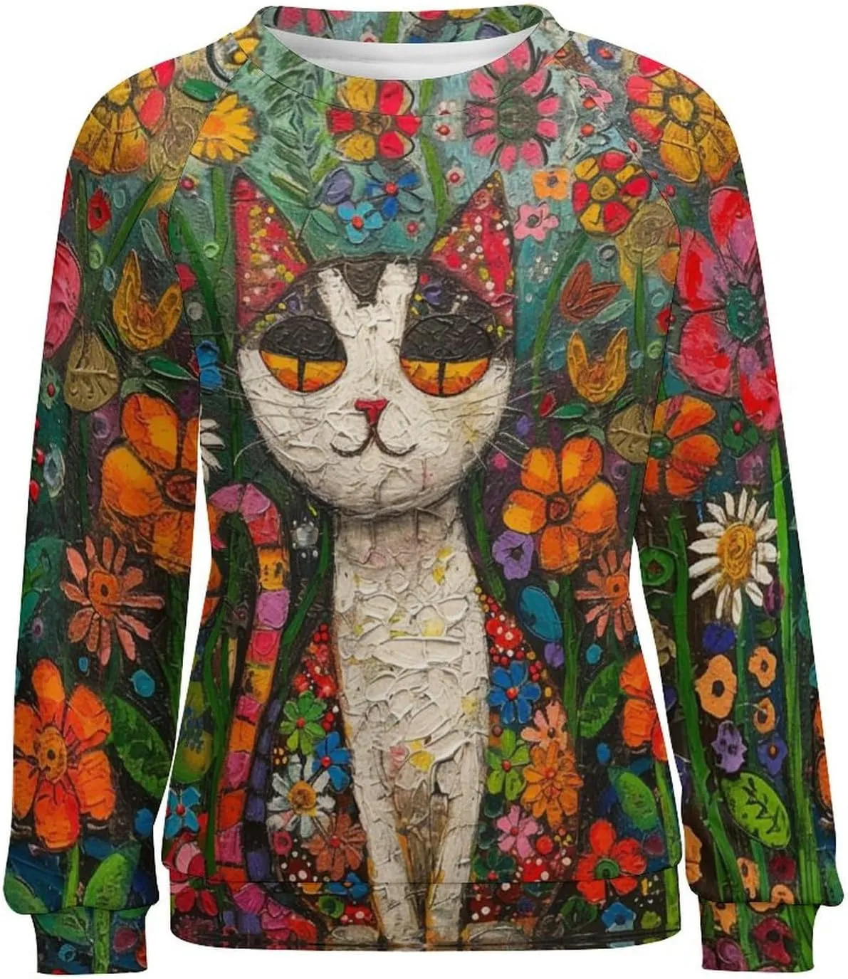 Sweatshirt for Women Cute Cat Print Crewneck Casual Vacation Cotton Fashion Funny Winter Oversized Sweaters