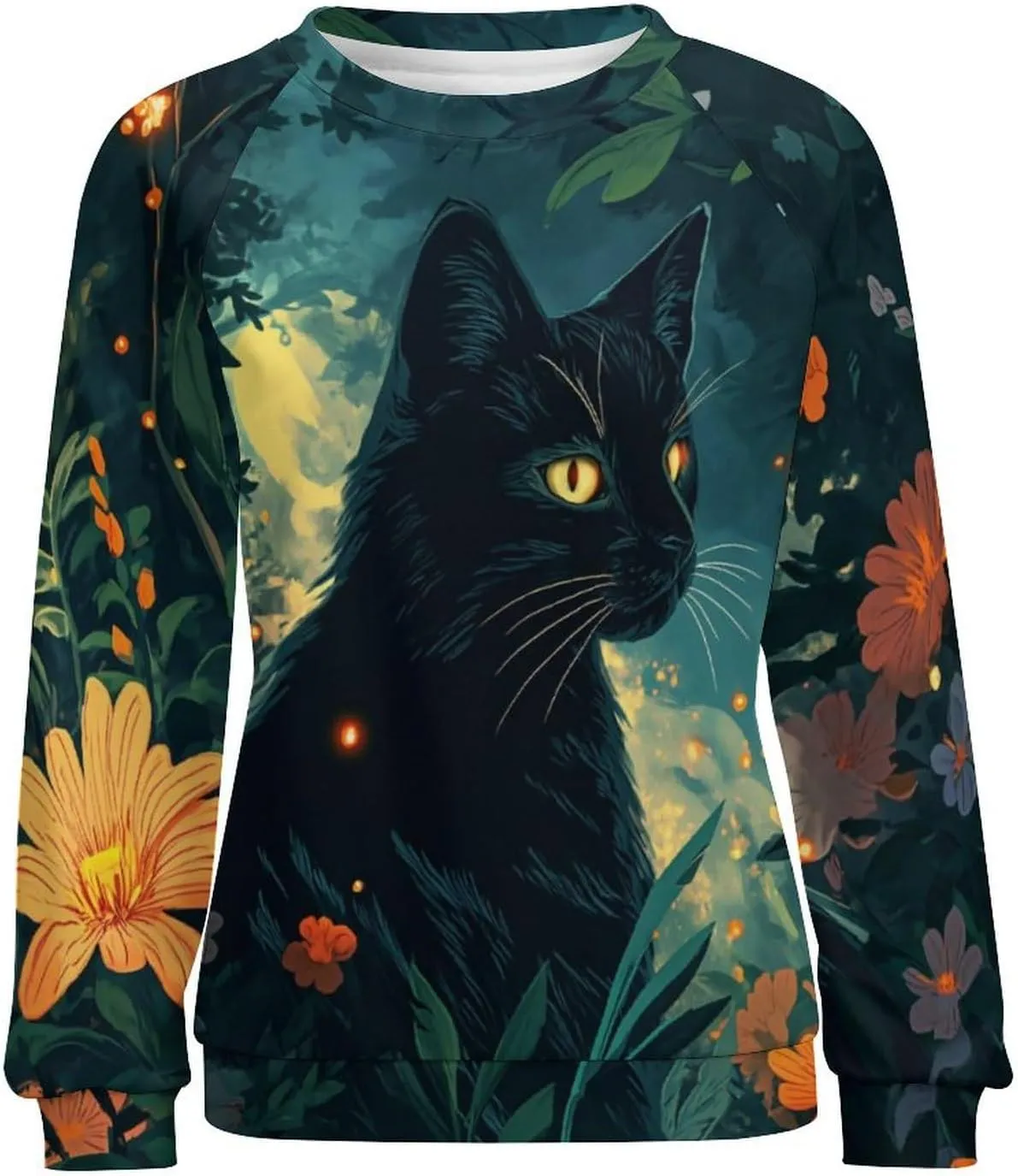 Sweatshirt for Women Cute Cat Print Crewneck Casual Vacation Cotton Fashion Funny Winter Oversized Sweaters